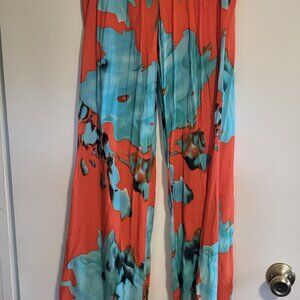 On The Road watercolor red, teal & blue pants L